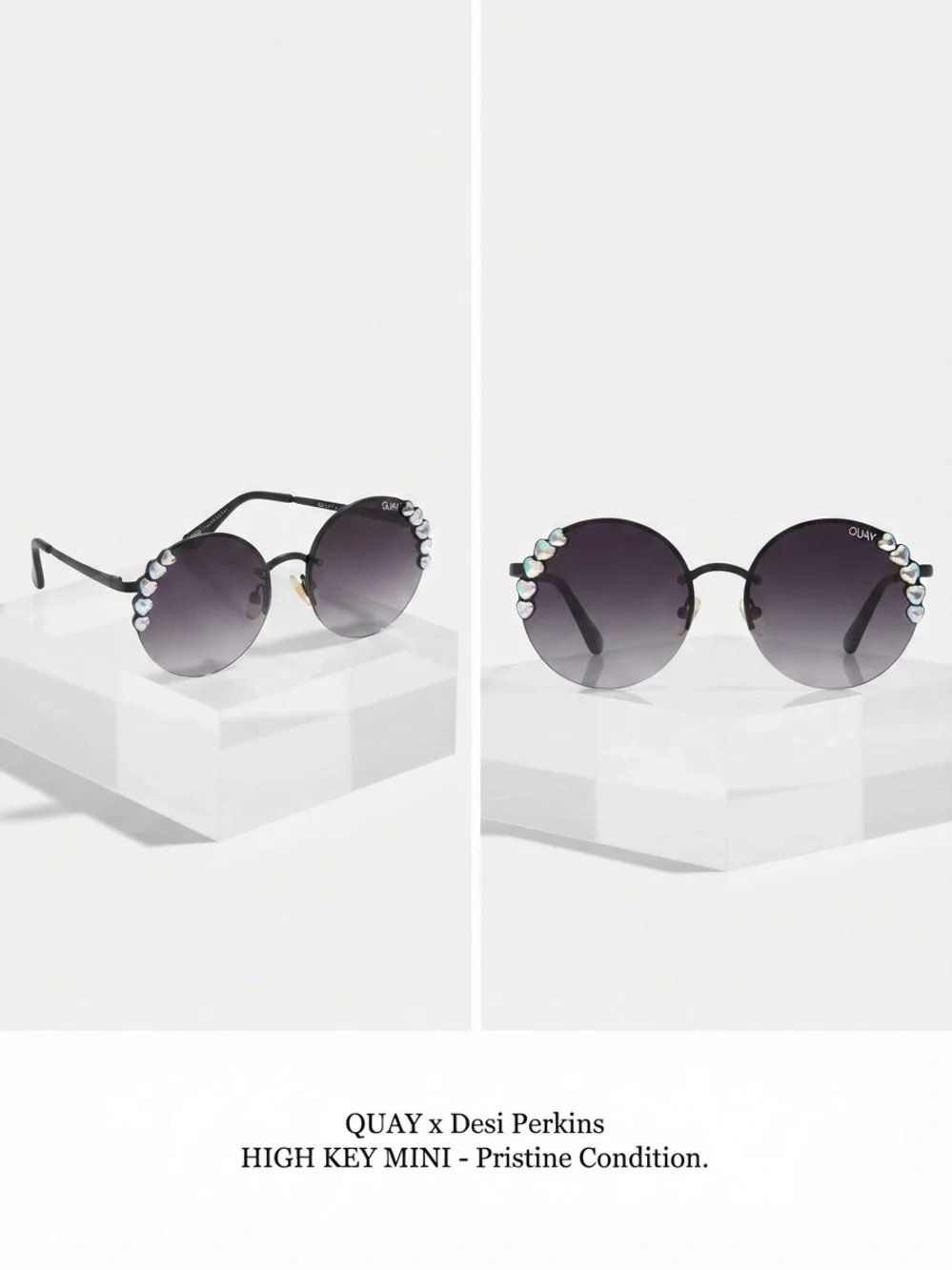 Black Round Sunglasses with Crystal Embellishments